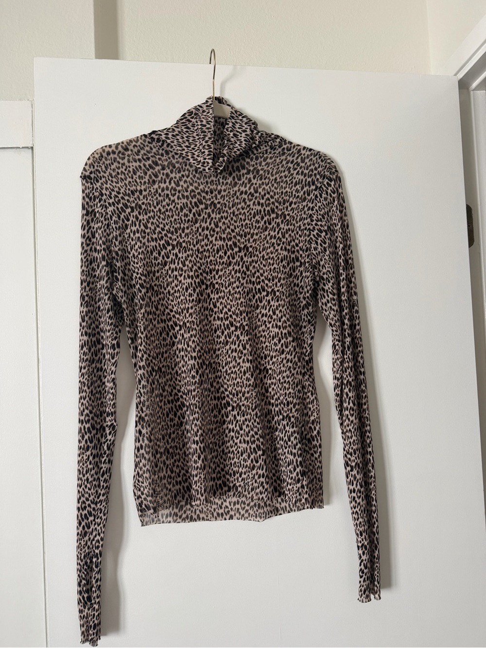 AFRM Leopard Mesh Turtleneck Top